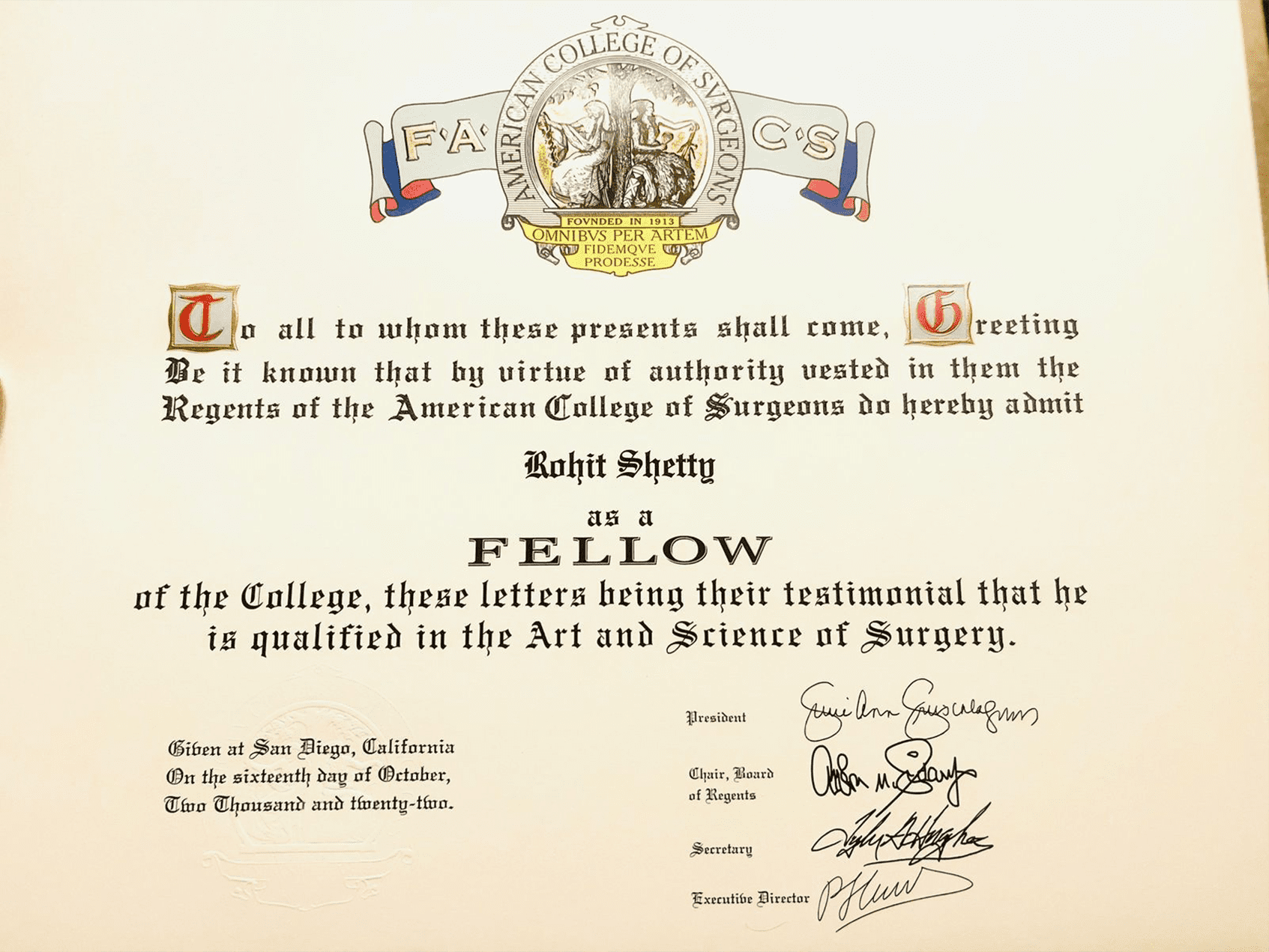 FACS Certificate